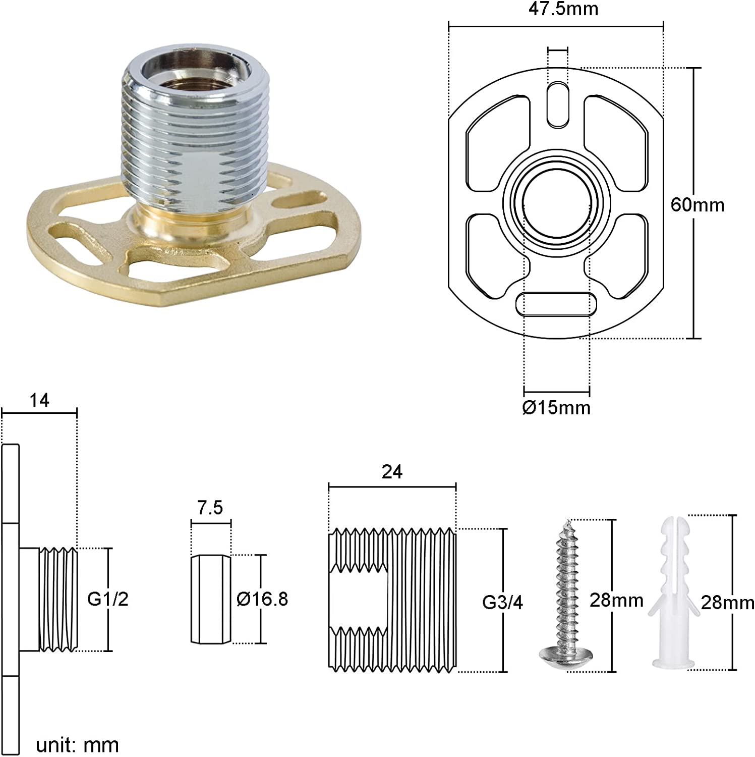 Easy Fit Kit for Bar Shower Valves Pair of Brass Wall Fixing Brackets