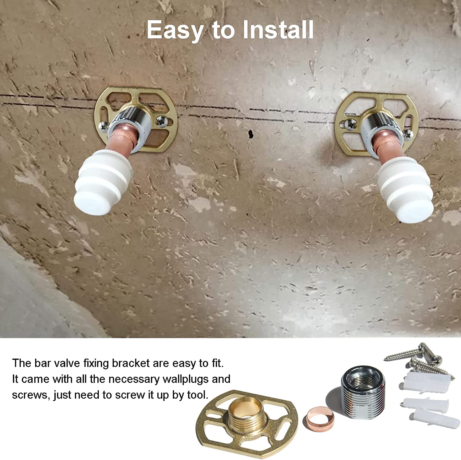 Easy Fit Kit for Bar Shower Valves Pair of Brass Wall Fixing Brackets