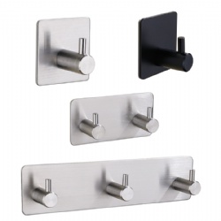 Black Square Adhesive Hooks Heavy Duty Wall Hooks Waterproof Stainless Steel Hooks for Hanging Coat